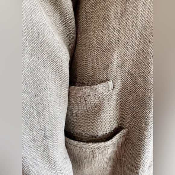 Ann Everett Herringbone Gray Wool Long Custom Pea Coat Button Down - Picture 9 of 16